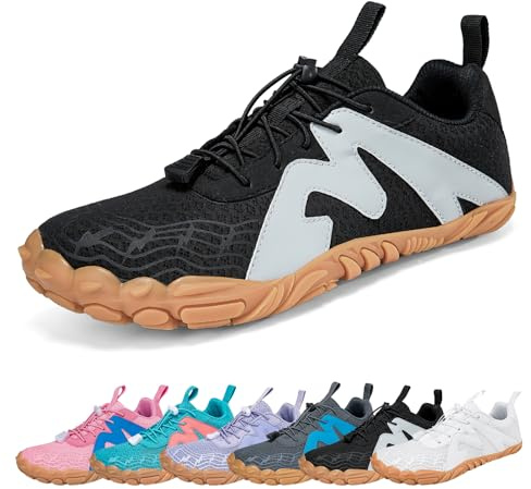 AONEGOLD Herr dam barefoot skor minimalistiska skor barfota halkfria skor för fitness lättviktsspår sko Gr36-47, A83 svart, 44 EU