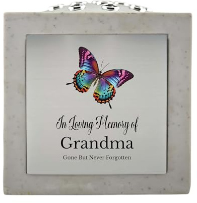 In Loving Memory Of Memorial Rose Bowl Grave Marker Flower Pot Vase With Butterfly Design Mum Grandad & Lots More White/Silver (UV PRINTED) (Grandma)