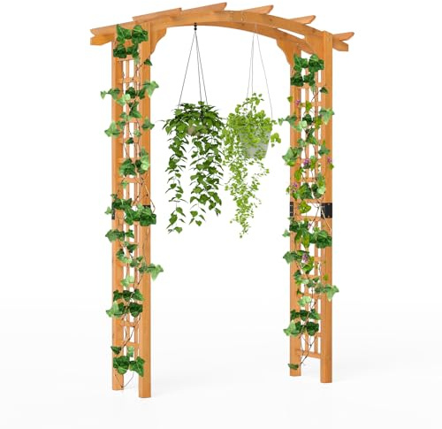 GOPLUS Rosenbogen Holz, Torbogen mit mit Spalieren & erweitertem Dach, Gartenbogen Pergola Rankhilfe für Kletterpflanzen, Hochzeitsbogen Rankbogen für Garten, Hochzeiten & Partys (160 x 60 x 229 cm)