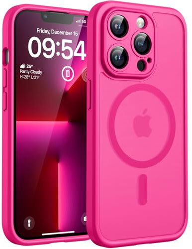 TOCOL für iPhone 13 Pro Hülle, Kompatibel mit MagSafe, Matt Heißes Rosa | Eingebauter Magnetring, Vollständiger Kameraschutz, Militärschutz Stoßfest Kratzfest Haltbarkeit, Durchscheinend Rückseite