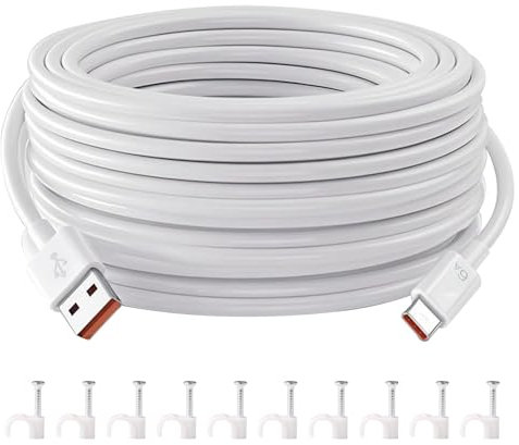 Annlpoy rallonge cable usb c 10m, Câble de charge type C pour Wireless Outdoor Security Camera 1080p, 2K Magnetic Mount, Câble d'alimentation robuste et flexible, pour caméras de sécurité