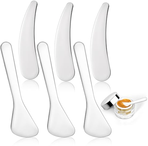 6PCS Mini Metal Makeup Spatulas, Stainless Steel Skincare Spatula, Reusable Cosmetic Spatula for Blending and Sampling Plant Masks, Skin Care Creams, Eye Cream, Essences (2 Styles)