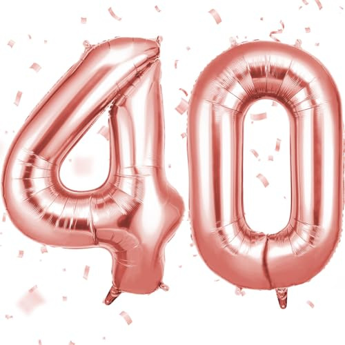 OFFCUP Zahlen Luftballon 40 Geburtstag Roségold, Folienballon Zahl 40 | 40 Zoll Helium Ballons Riesen 101cm Geburtstag Mädchen Junge PartyDeko Ballon Zahl Deko zum Jubiläum Neujahr Hochzeit
