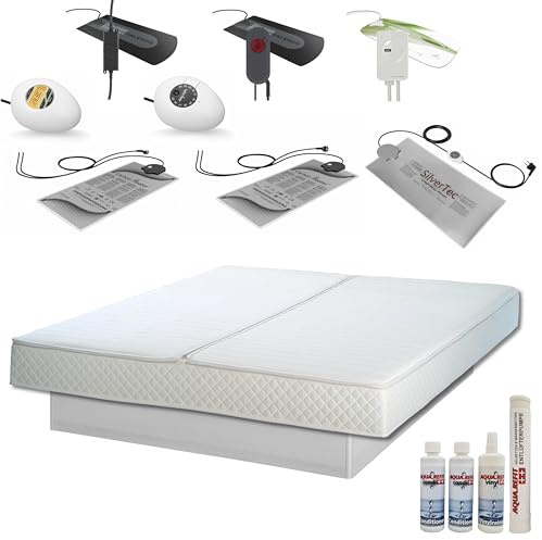 Wasserbett Bett SET Softside DUAL ohne Podest/Sockel – hochwertiges Doppelbett mit Wasserbettmatratzen & Komfortausstattung – inkl. Pflegeset & Befüllschlauch – für gesunden Schlaf – 200x220 cm F6