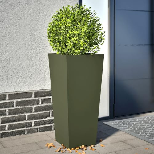 CKioict Macetero 2 unidades, color verde oliva, maceta para plantas al aire libre, para jardín, terraza, 35 x 35 x 75 cm, acero