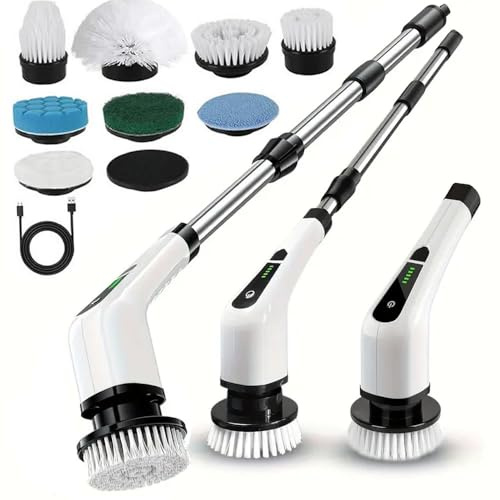 Electric Spin Scrubber,Cordless Cleaning Brush,Shower Cleaning Brush with 8 Replaceable Brush Heads, Power Scrubber 5 Adjustable Speeds for Floor Bathroom Shower Bathtub Glass Car