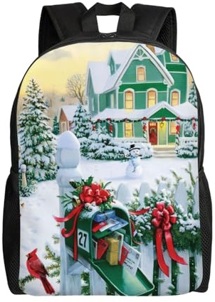 POEZJZW Christmas Mailbox And Gifts Pattern Casual Shoulders Backpack School Bags Ladies Day And Sports Travel Bag Laptop Bag