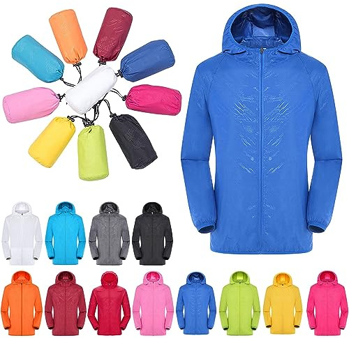 Generico Giacca Impermeabile Donna Leggera con Cappuccio, Giacca a Vento Antipioggia Pieghevole con Tasche, Ideale per Trekking, Viaggio e Sport Outdoor