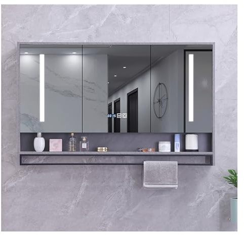 Specchio da bagno a LED con vano portaoggetti da parete, 60 x 75 cm, antiappannamento, design moderno, perfetto per la toilette e la decorazione della casa