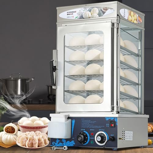 BDJSN Vaporiera Intelligente Commerciale, Macchina Elettrica per Panini al Vapore a 6 Strati da 2200 W, Intervallo di Temperatura 30-110 °C, Timer da 0-120 Minuti, Armadio Riscaldante per Alimenti
