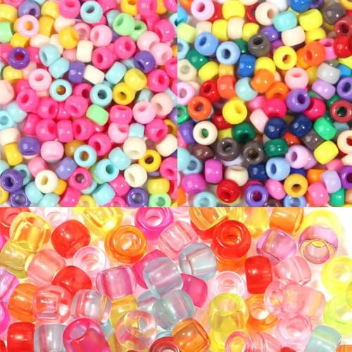 Pony Perlen, 300 Stück perlen für Armbänder, Bunte Haarperlen, 6x9mm Pony Beads Bastelperlen, Fädelperlen mit Großem Loch, Perlen zum Auffädeln für Schmuck Basteln Halsketten Schmuckherstellung