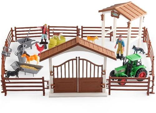 Hperu Bauernhof-Spielzeug, Ritter-Set mit abnehmbaren Teilen, authentische Bauernhof-Szene, Freizeit, pädagogisches DIY-Tierspielset für Kinder – der Tiere