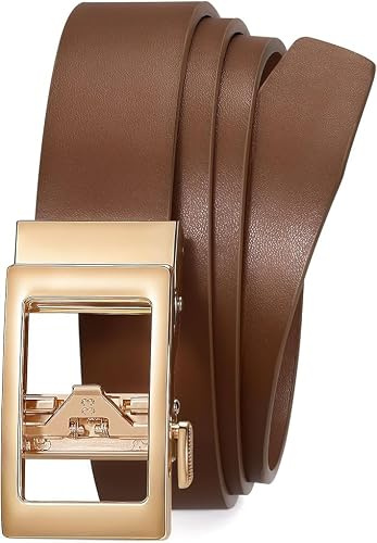 WERFORU Ceinture Femme Automatique Sans Trou - Ceinture en Cuir Ajustable avec Boucle à Crémaillère Dorée pour Jeans, Robes et Pantalons, 3.1cm Largeur