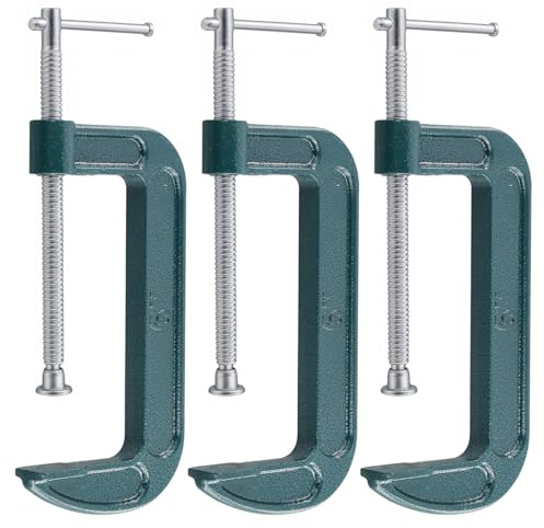 LEXININ 3 abrazaderas en G de 6 pulgadas, apertura de mandíbula de 140 mm, abrazaderas C verdes para carpintería, construcción de soldadura, hierro fundido maleable