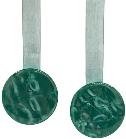 SOLOVO 2 Pezzi Fermatenda Magnetici per Tende, Clip Tenda Effetto Madreperla con Nastro in Organza, Accessori Tende Senza Fori, Reggitenda Calamita per Soggiorno e Camera (Verde Acqua)