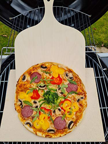 Pizzastein Brotbackstein Backofenplatte versch. Formate mit Holzschieber für Backofen, Grill & Smocker aus massiver Schamotte - Lebensmittelecht (Format 40 x 30 x 2.5 cm incl. Schieber)