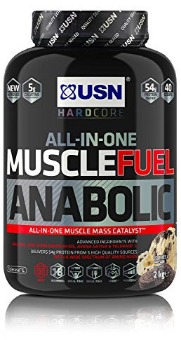 USN Muscle Fuel Anabolic Cookies and Cream 2KG, Workout Boosting All in One Muscle Gain Protein Shake Powder