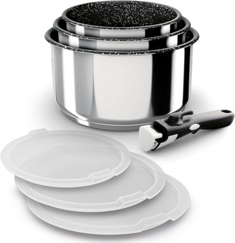 Backen 191107, Set de Casseroles 16,18,20cm, Inox, 7 Pièces, Induction,1 poignée amovible, 3 Couvercles Hermétiques, Compatible lave-vaisselle, Revêtement antiadhésif, Garantie 5 ans.