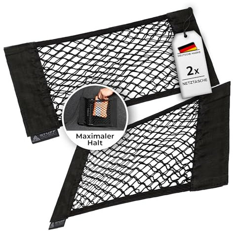 STUFF FROM ABOVE ® Aufbewahrungsnetz für Kofferraum in schwarz [2 Stück] - Mit sehr starkem Klett für perfekten Halt auf Filz - [38x25cm] - Aufbewahrung - Autonetz Organizer - Netztasche mit Klett