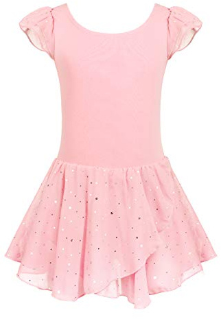Arshiner Girls Ruffle Sleeve Ballet Dance Dress Tutu Skirted Leotard, 3-4 Years, Ballet Pink