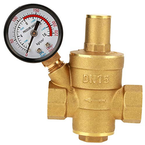 DN15 Pressure Reducing Valve, Shower Flow Control Valves Brass Water Pressure Regulator Reducer with Gauge 0.05-0.8Mpa
