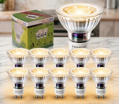 Trango 10er Pack GU10COB*10 GU10 COB LED Leuchtmittel 5W (ersetzt 50W) 3000K warmweiß, 36° Abstrahlwinkel – Ersatz für GU10 & MR16 Birnen, geeignet für Einbauleuchten, Deckenstrahler, Spots