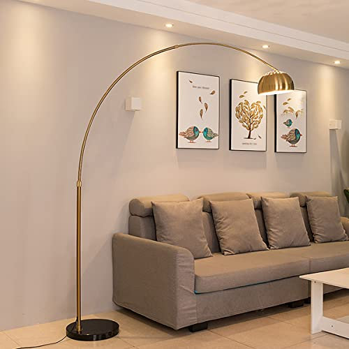 LXHK LED Lampada da Terra Moderna per Soggiorno con Base in Marmo, Lampada da Lettura E27 in Metallo Oro Luce Ad Arco, Piantana Paralume Regolabile per Studio Camera da Letto, Girevole a 360