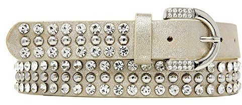 ZAKATTE • Damen Nietengürtel aus Kunstleder mit Strass BS024 (100 cm, Metallic gold)