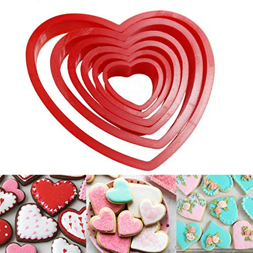 6 Stück Herz Ausstechformen - Kunststoff Herzform Keksausstecher zum Valentinstag - Größe von 2.5-8.5cm