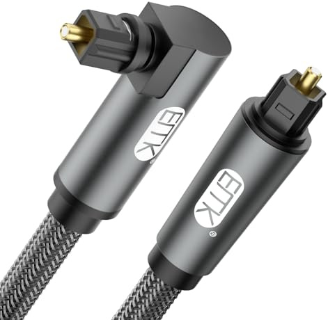 EMK 360 Degree Swivel Optical Audio Cable - Right Angle Toslink Cable for Soundbar, TV, PS4-5M Digital Fiber Optic Cord with Adjustable Rotating Plug (Black)