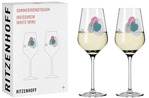 Ritzenhoff 3611001 Copa de vino blanco 300 ml - Serie Sommerwendtraum Set No. 1-2 piezas con círculos de acuarela - Made in Germany