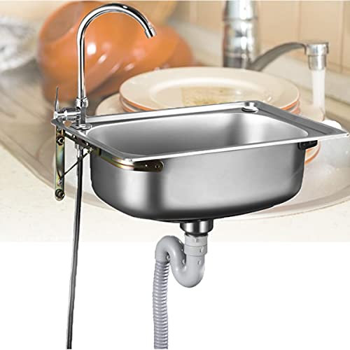 WZFANJIJ Fregadero Cocina Un Seno con Escurridor Y SifóN Rebosadero 2 Agujeros De Montaje Fregadero De Cocina Acero Inoxidable 304, sobre Encimera O Enrasado