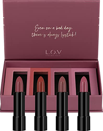 L.O.V Self Love Club Velvet Matte Lipstick Set - 4 Matte Lippenstifte mit Hoher Deckkraft - Pflegende Inhaltsstoffe wie Vitamin E - Lippenstift Matt - Langanhaltende, Zarte Textur - Saftige Beerentöne