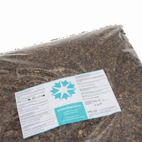algova Hermetia Soldatenfliegenlarven getrocknet aus EU Produktion - Alternative zu getrockneten Mehlwürmern - Futter für Zierfische, Teichfische, Zier-Vögel, Reptilien (5 kg)