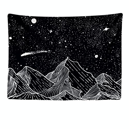 Ulticool - Wandteppich Tapestry Dekoration Wohnung - Berge Natur Universum Schwarz Weiß- 200 x 150 cm groß - Wandtuch Wandbehänge - Accessoires für Schlafzimmer Wohnzimmer Kinderzimmer