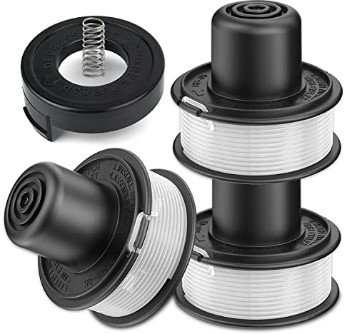 ERHUO Strimmer Spool Line, 3 PCS Trimmer Spool Line + 1 Strimmer Spool Cover, Compatible with Black+Decker Grass Trimmer Replace GL250/GL310/GL360 / GLC12/ BDST36 Spool and Cover, A6226-XJ
