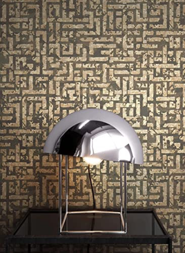 NEWROOM Tapet Brun Guld Vliestapet Labyrint - Geometrisk Glamour Mönster för Vardagsrum Sovrum Hall