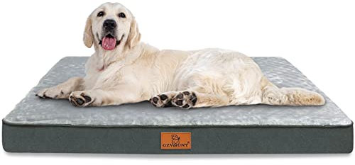 Gzvxuny Orthopädisches Hundebett Grosse Hunde, Wasserdichtem Hundekissen mit Abnehmbarem Waschbar Bezug und Eierförmiger Schaumfüllung, Atmungsaktivem Hundematte Hundematratze, Grau L(90x60x8cm)