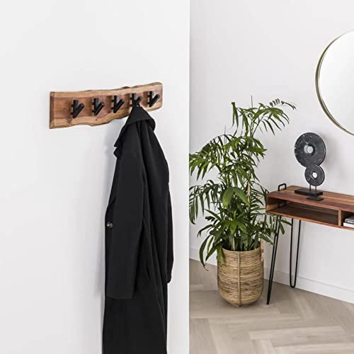 RINGO-Living Wandgarderobe 60cm - Schmale Kleider Garderobe mit 5 Haken für deine Jacken Mäntel & Schals - Vintage Kleidergarderobe aus massiven Natur Holz - Rustikales Wandregal für den Flur