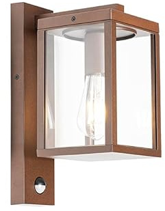 Qazqa Industrie außen Wandleuchte, Außenlampe mit Tageslichtsensor, Wandlampe für den Garten - Charlois - Rostbraun, Landhausstil, max. 40W, Geeignet für LED, 14cm, IP44, Rechteckig