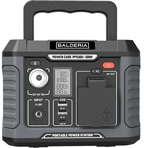 BALDERIA Power Cube 300W | Tragbare Powerstation 231Wh | Mobiler Stromspeicher mit Steckdose 230V, AC USB, Flashlight & LCD-Display | Strom für Outdoor, Camping, Notfall, Werkstatt, Van & Boot