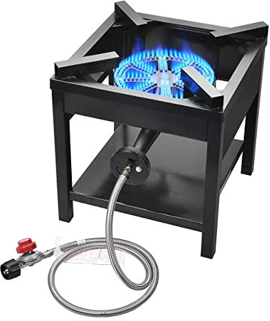 Vivicreate 185000 BTU High Pressure Propane Burner Outdoor Gas Stove Single Burner Cooktop for Turkey Fryer Seafood Boil Brewing BBQ Camping Stove Estufa Portátil Fogón de Gas