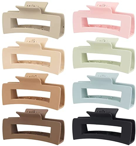 Mandydov 8 Pcs Large Hair Claw Clips 4.1 Inch Non-slip Big Square Matte Claws for Women, Strong Hold Banana Clips for Thick Thin Hair
