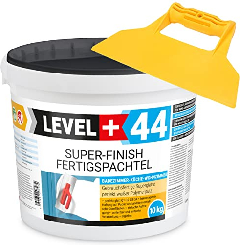 Super Finish Fertigspachtel Q1-Q4 Spachtelmasse 10kg Perfekt Glatt Weiß | Innenbereich + Kunststoffspachtel ohne Zahnung Set RM44