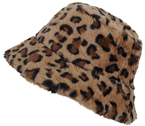 TOUTACOO, Chapeau Cloche, Imprimé Léopard, Toucher Fourrure (Marron Clair)