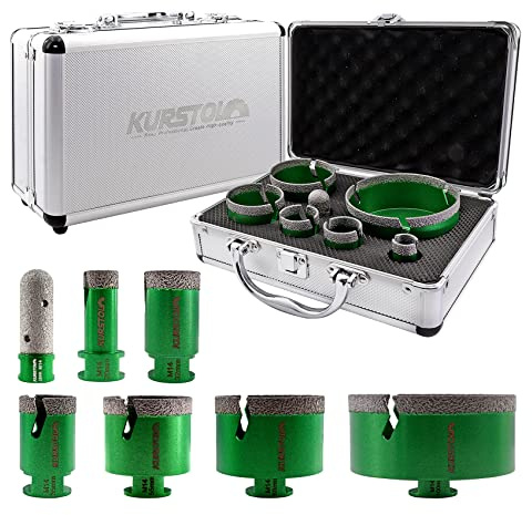KURSTOL Diamant-Bohrkrone Kit - 6 Stück Diamantbohrer 20/32/35/55/68/100MM+1 Stück 20MM Diamant Fingerfräs Bit Trockenbohren für Porzellan Fliese Granit Marmor