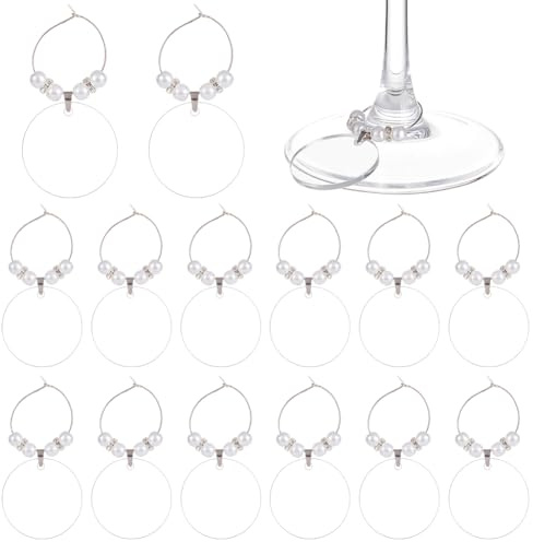 BENECREAT 20pcs White Clear Wine Glass Name Charms, Acrylic Wine Glass Charms with Brass Wine Glass Charms for Valentine's Day Glass Identification and Wine Glass Decoration