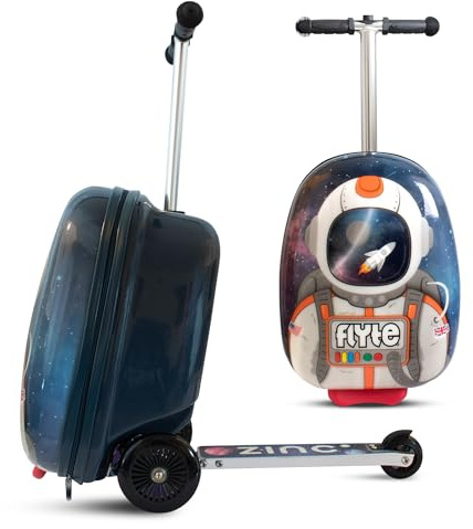 Flyte Scooter Koffer - 2-in-1, 45 cm Reisekoffer Kinder, 25 Liter Fassungsvermögen Kinderkoffer Handgepäck, Reisetasche Kinder mit Rollen, Hartschalenkoffer Kinderreisetasche - Sammie der Raumfahrer