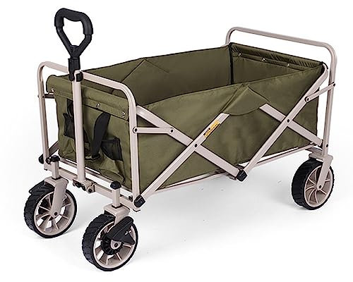 WRJAHCG Grün Bollerwagen Faltbar,Faltbar Garten Handwagen Kapazität 150L Breite Reifen Transportwagen Mit Seitentasche Campingwagen Verstellbarem Griff Und Tragkraft 80Kg,Grün,
