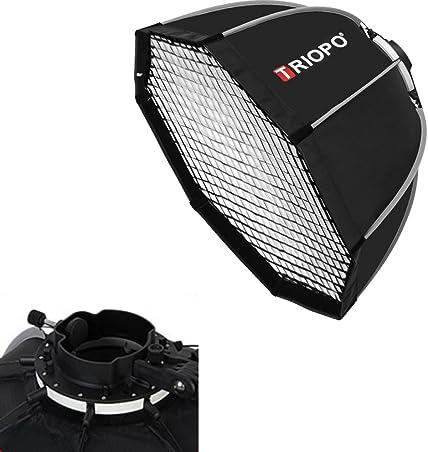 Triopo KX65 Softbox 25,6 Zoll/65 cm Softbox mit Wabengitter, achteckige Regenschirm-Fotografie-Softbox für Godox V1 AD200Pro Rundkopfblitz Speedlite Speedlight Softbox Lichtdiffusor